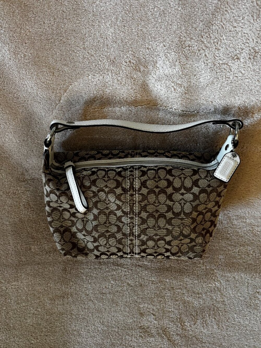 COACH SIGNATURE Y2K SIGNATURE CANVAS MINI-BAG in colors White, Tan, and Brown